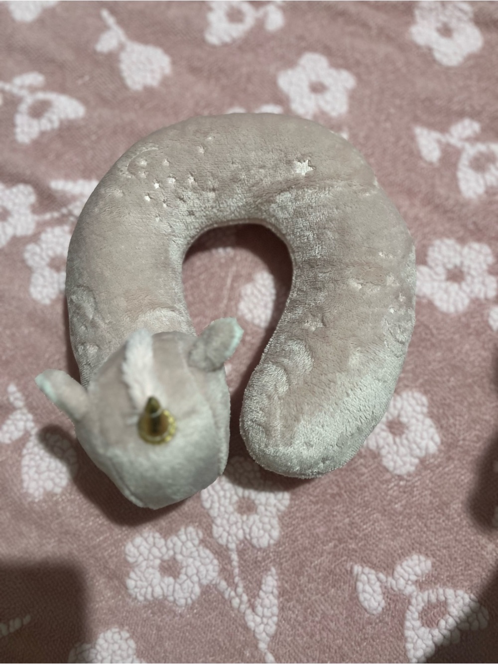 Plush Unicorn Neck Pillow in Light Taupe
